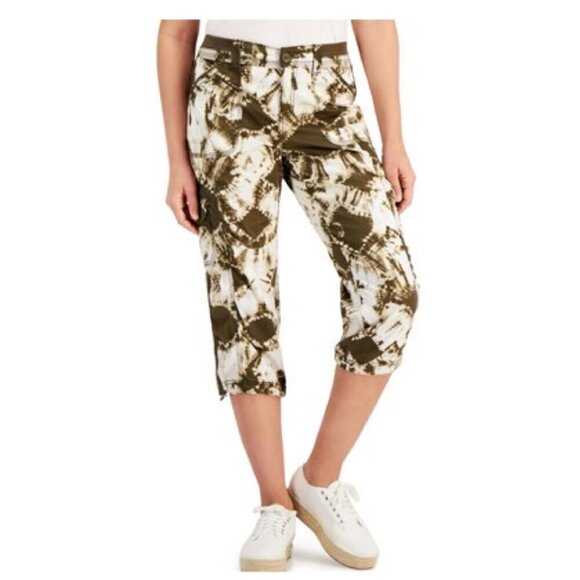 Style & Co Women's Printed Bungee Capri Pants Sz 14 in Diamond Neutral Tie Dye - Picture 1 of 12